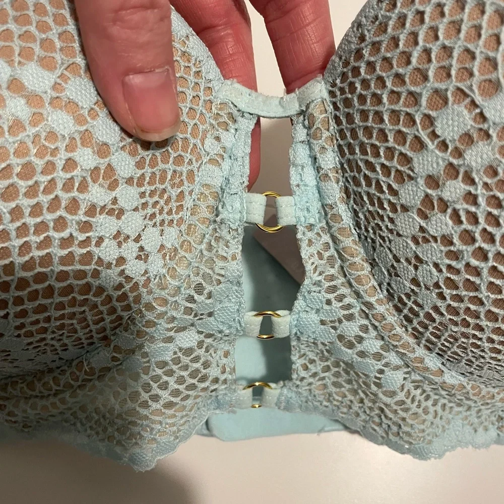 Adored by Adore Me Morgan Natural Lift Lace Push Up Bra Bralette 36DD Light Blue - Picture 3 of 6